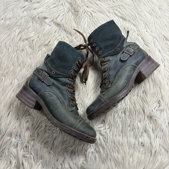 Taos Women's 9 Green Leather Crave Combat Boots Moto Equestrian Distressed